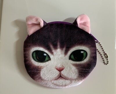 Coin Money Purse  Cat Cash Zipper Wallet  Card Pouch Keyring Soft Plush Purple