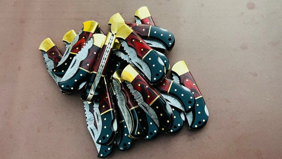 Lot of 20 PCS Damascus handmade Back Lock Folding Pocket knife camping Hunting - Image 4 of 4