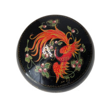 Flaming Peacock Phoenix 1988 USSR Lacquered Tin Jewelry Trinket Box Small