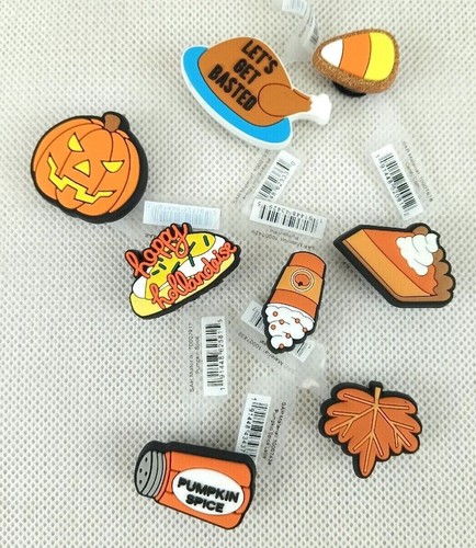 Crocs NWT Fall Thanksgiving Set of 8 Jibbitz Shoe Charms Pumpkin Spice Turkey - Picture 2 of 3