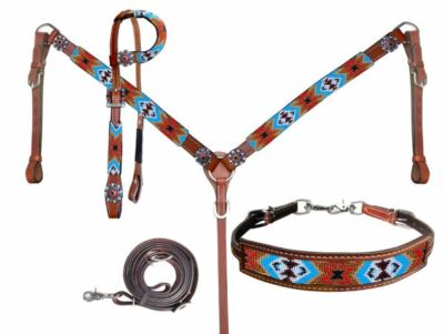 4 PIECE TACK SET WESTERN HORSE BREAST COLLAR HEADSTALL TACK SET 
