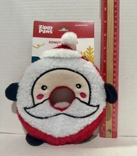 New ZippyPaws Holiday Donutz Buddies Santa Squeaker Plush Dog Toy Red Christmas