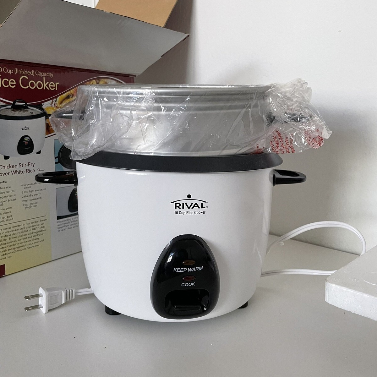 Rival 10-Cup Rice Cooker w/ Steamer Basket, White/Black, 10 Rival 10-Cup Rice Cooker w/ Steamer Basket, White/Black, 10