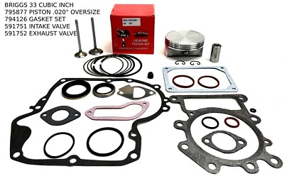 .020'' PISTON & VALVES OVERHAUL KIT FITS BRIGGS 33 CUBIC INCH SINGLE CYLINDER OHV