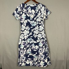 Soft Surroundings Sheath Dress Women's M Blue White Floral Stretch Surplice Neck
