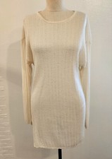 Metropolitan New York 10001 Sheer Eggshell Mini Knit Sweater Dress Size Large