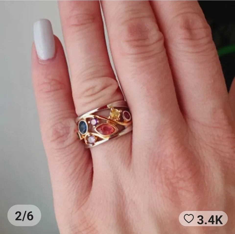 Anillos hechos a mano con piedras de cristal multicolores de diseño elegante talla 8 Foto 4 de 4