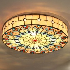 Tiffany Stained Glass Peacock Ceiling Light Home Flush Mount Lamp Fixtures 20"
