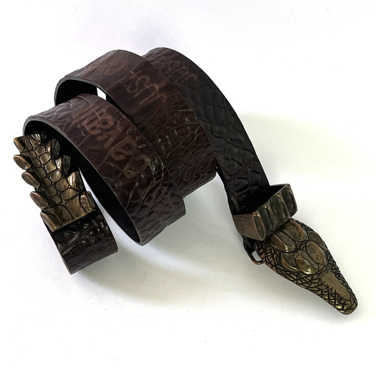 Rare Just Cavalli Crocodile Alligator Snake Belt Logo Brass 