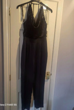 Karen Millen Größe 10 Samt Streifen Satin Kontrast Overall Atelier Collection