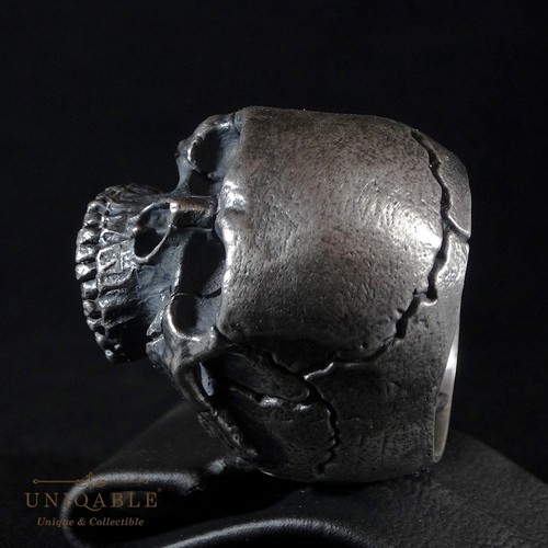 Biker Sterling Silver Harley Skull Ring Davidson Size Half Jaw Man by UNIQABLE - Picture 6 of 12