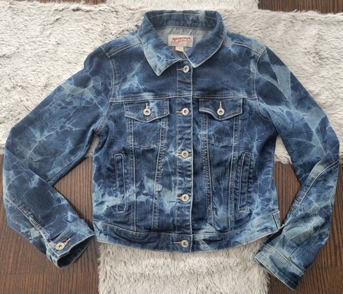Jeansjacke Damen Acid Wash Y2K 90s Tie Dye Bleached Größe M Boho Jeans