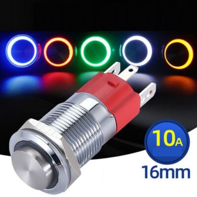 16mm High Head+Ring LED 250VAC Lock 1NO Waterproof Light Switch 10A High Current