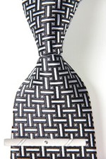 New Classic Geometric Silver Black 100 JACQUARD WOVEN Silk Men's Necktie Tie