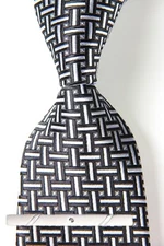 New Classic Geometric Silver Black 100% JACQUARD WOVEN Silk Men's Necktie Tie