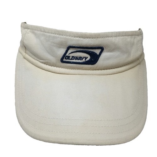 Old Navy Visor Beige One Size Strapback Cotton Embroidered Logo Blue Trim Hat