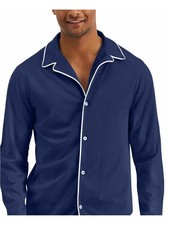 CLUBROOM Intimates Blue Cotton Blend Notched Collar Sleep Shirt Pajama Top S