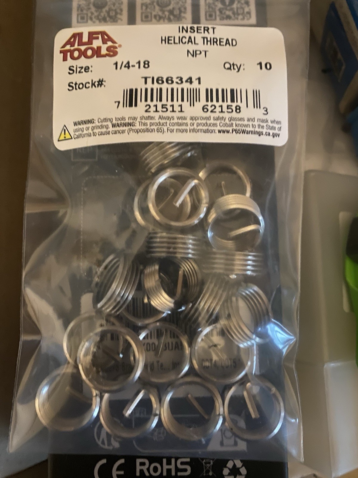 Helicoil 1/4-18 NPT Stainless Steel Insert QTY 5