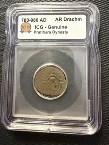 ICG Genuine Silver Drachma Pratihara Dynasty Ancient Coin 780-980 AD