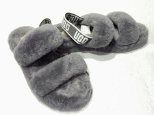 UGG Oh Yeah Slide Sandals Fluff Sheepskin Sherpa Slippers Gray Women  s Size 8