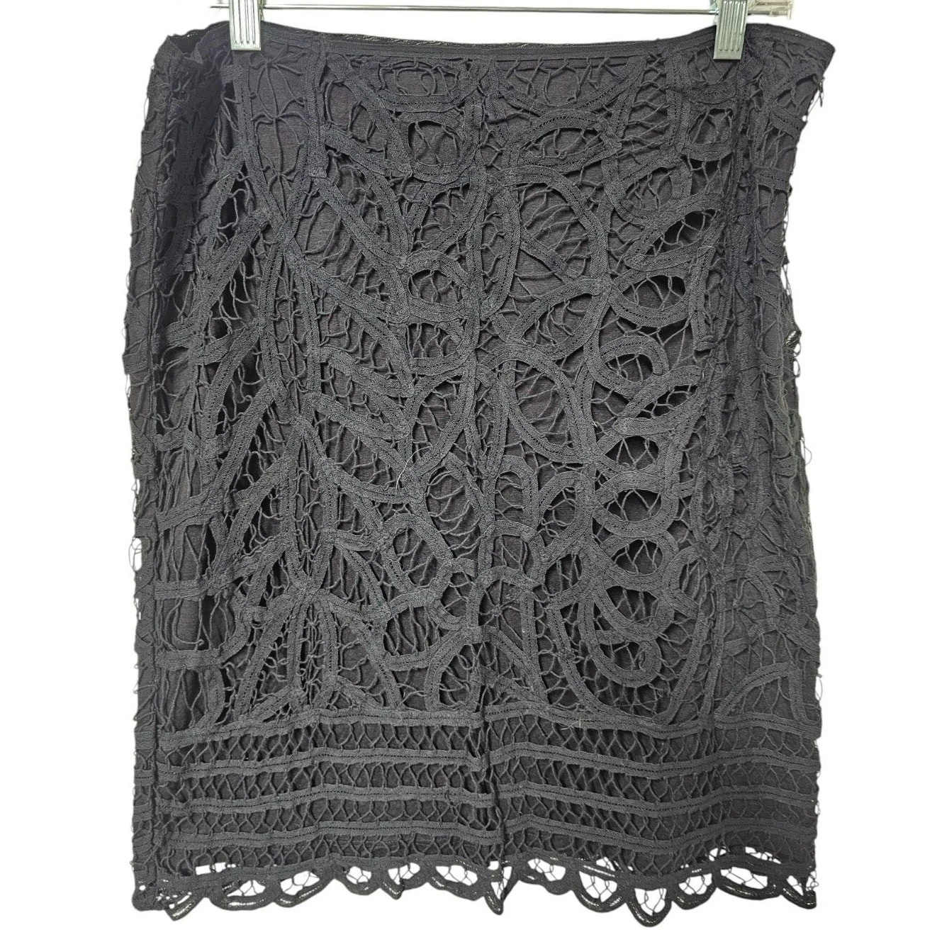 INC Womens Cut Lace Skirt Sz 12 Black Office Siren Whimsigoth Fairy Corporate