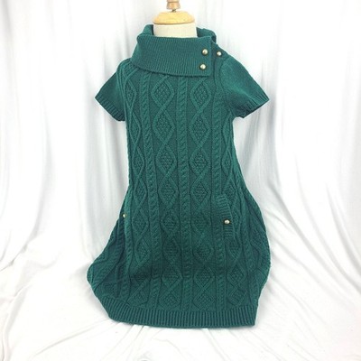 cowl neck cable knit sweater dress Janie and Jack Green Buttons Girls 4 2014 Aran dress
