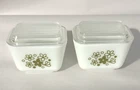 Set of 2 Vintage Pyrex Spring Blossom Green 501B Refrigerator Dish 1.5 Cup W/Lid