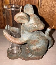 Cast Iron Mouse Rain Gauge~Clear Glass Tube~Garden