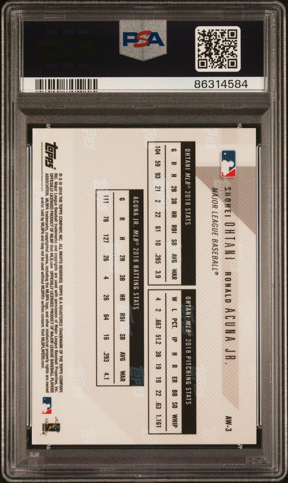 2018 Shohei Ohtani RC Rookie Ronald Acuna Award Winner Topps Now AW-3 PSA 9 MINT view 2