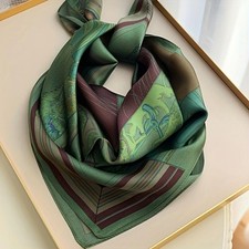 Green Print Silk Satin Square Scarf Women's Neck Hair Bandana Office Shawl Wrap