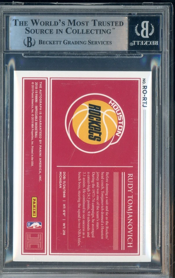 Rudy Tomjanovich Signed 2018-19 Panini Impeccable #10 31/99 BGS BAS AUTO - Image 2 of 2
