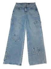 J for justify Jeans Women's  Size 01 Blue Denim Baggy Star Patches Very Rare!!