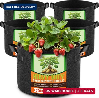 Jorvila 5 Pack 5 Gallon Grow Bags, Thickened Nonwoven Fabric Planter Pots with H
