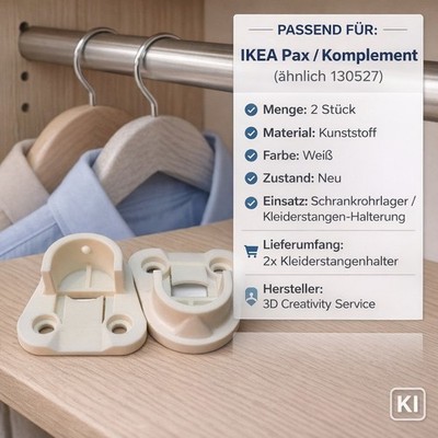 2x Kleiderstangen Halter passt für IKEA PAX KOMPLEMENT Halter 130527 Ersatz Weiß