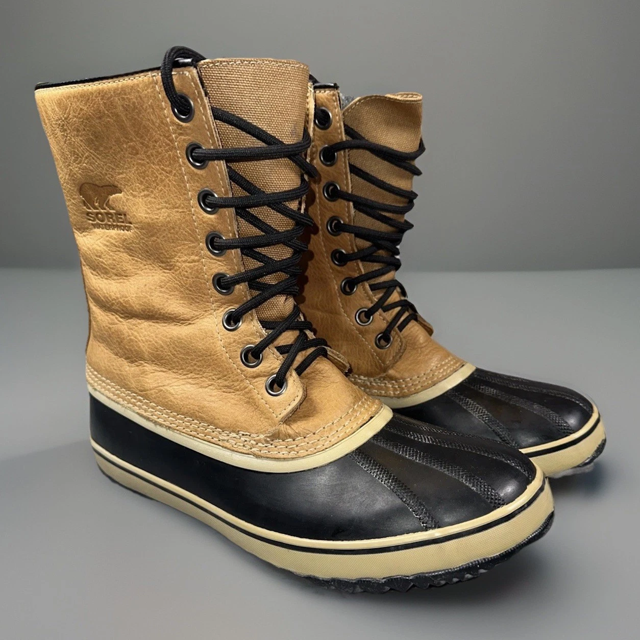Sorel Premium Caribou Duck Boots Mens US 11 Waterproof Leather Rubber Winter