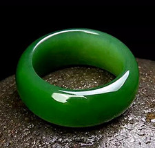 Green Round Stone Thick Band Ring, Silver Plated, Size J 1/2, Green