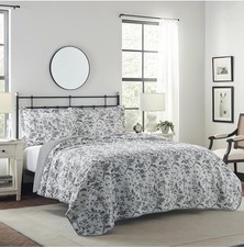 Laura Ashley Twin Quilt Set White Black Floral Amberley Cotton New