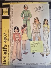 Vtg McCALL'S PATTERN 4007 SIZE 4 GIRLS' JACKET, SKIRT, PANTS DETACHABLE BIB Cut