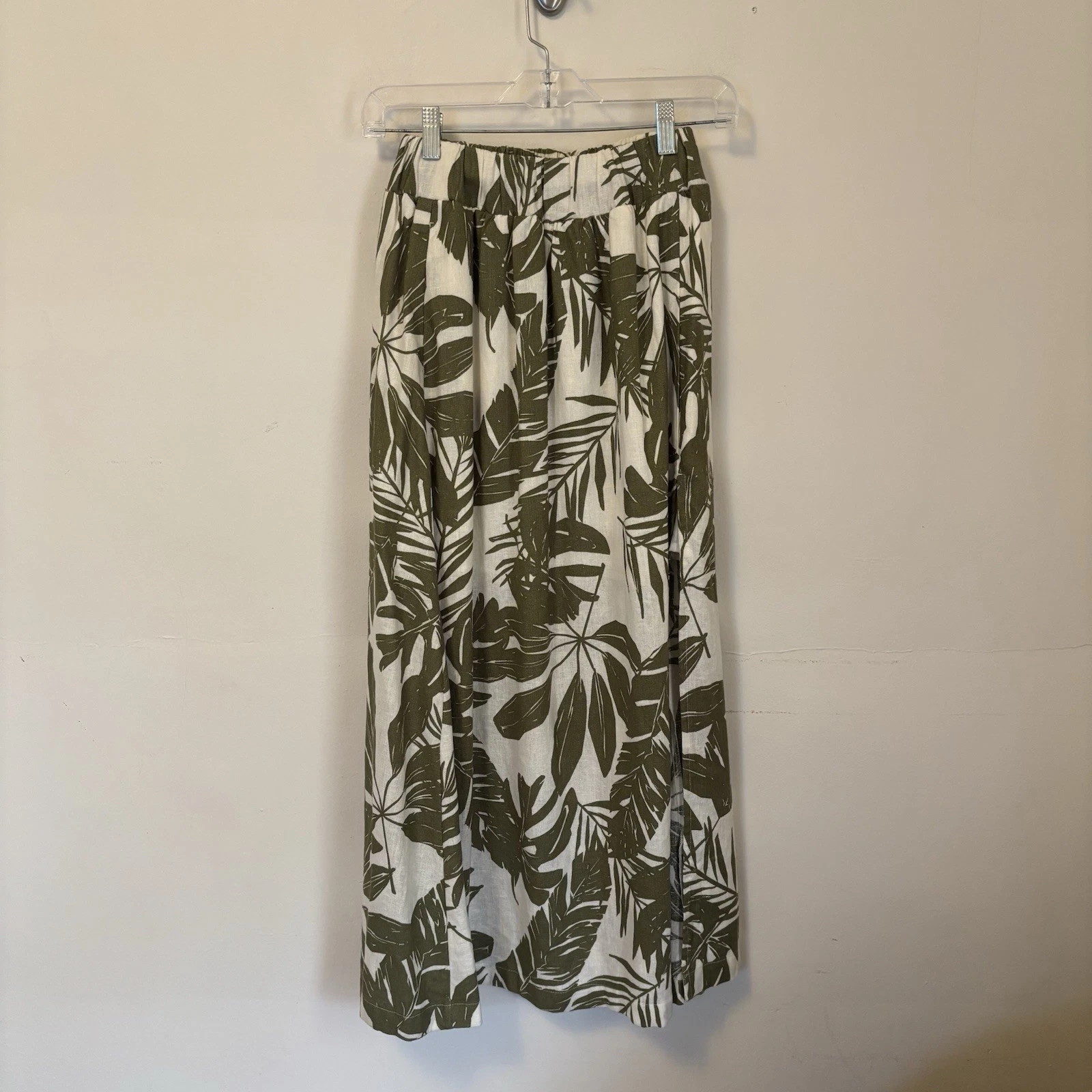 Abercrombie & Fitch Linen Blend Maxi Skirt Leaves Plants Slit XSP Coastal Resort