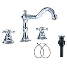 Chrome Bathroom Sink Faucet 2Handle 3Holes Widespread Basin Mixer Tap with Drain