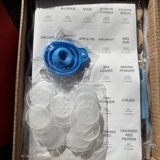 24 Pc Glass Spice Jars W Airtight Bamboo Lids, 398 Labels, Funnel, Etc. Nib