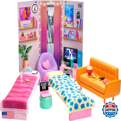 Barbie Toy Playset Big City Big Dreams Dorm Room Furniture Accessories 2 Beds