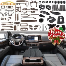 Interior Decor Cover Trim Accessories Full Kit For Chevy Silverado 22+Wood Grain