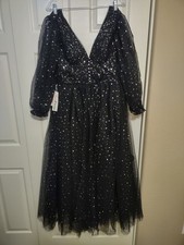 KissProm black sparkly dress, size 12, new w/ tags. Tea length, A-line, V-neck