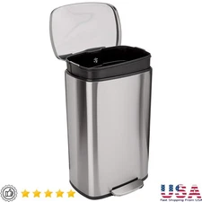 Stainless Steel Step-On Trash Can W/ Quiet Close Removable Inner Bucket New