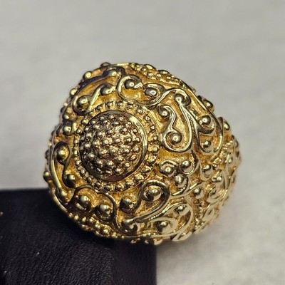 Ross Simons RS 925 Sterling Silber Gold Vermeil verzierter Kuppelring 6,75