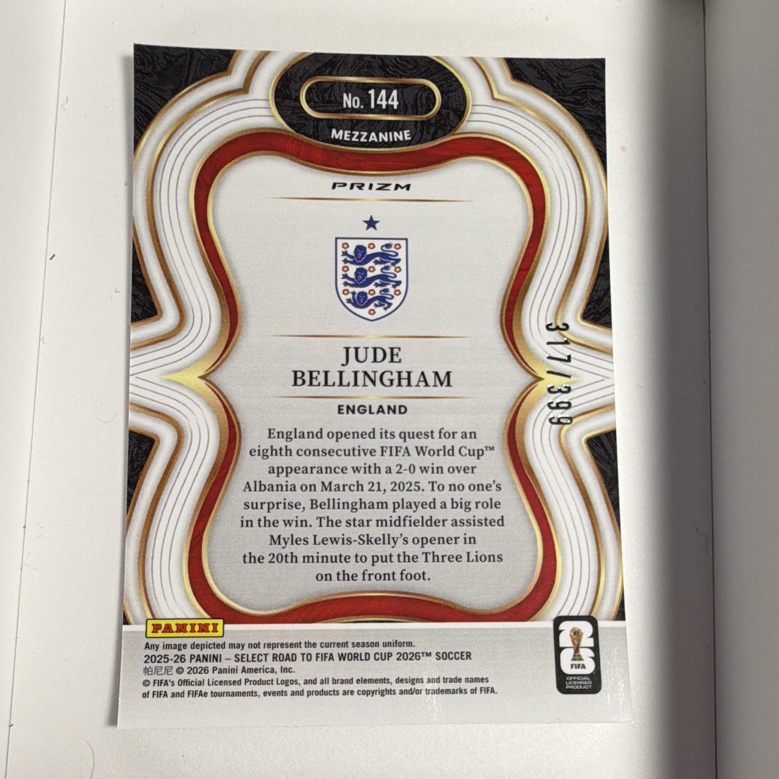 Panini Select Road to WC 2026 2025-26 Jude Bellingham Pink Mojo Prizm #144 /250 view 2