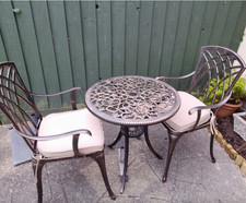 2 Seater Bistro Set Cast Aluminium Metal Patio Furniture Cushions Chairs Table