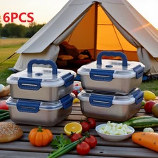 6PCS Stainless Steel Food Storage Set - Stylish＆Durable for Picnics,Camping Days