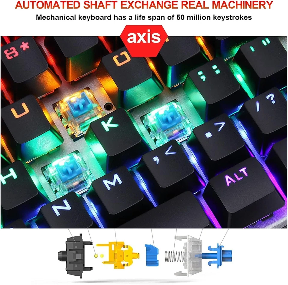 WageGee Gaming Gamer LED RGB Backlit USBWired Mechanical Keyboard For Windows PC - Image 4 of 4